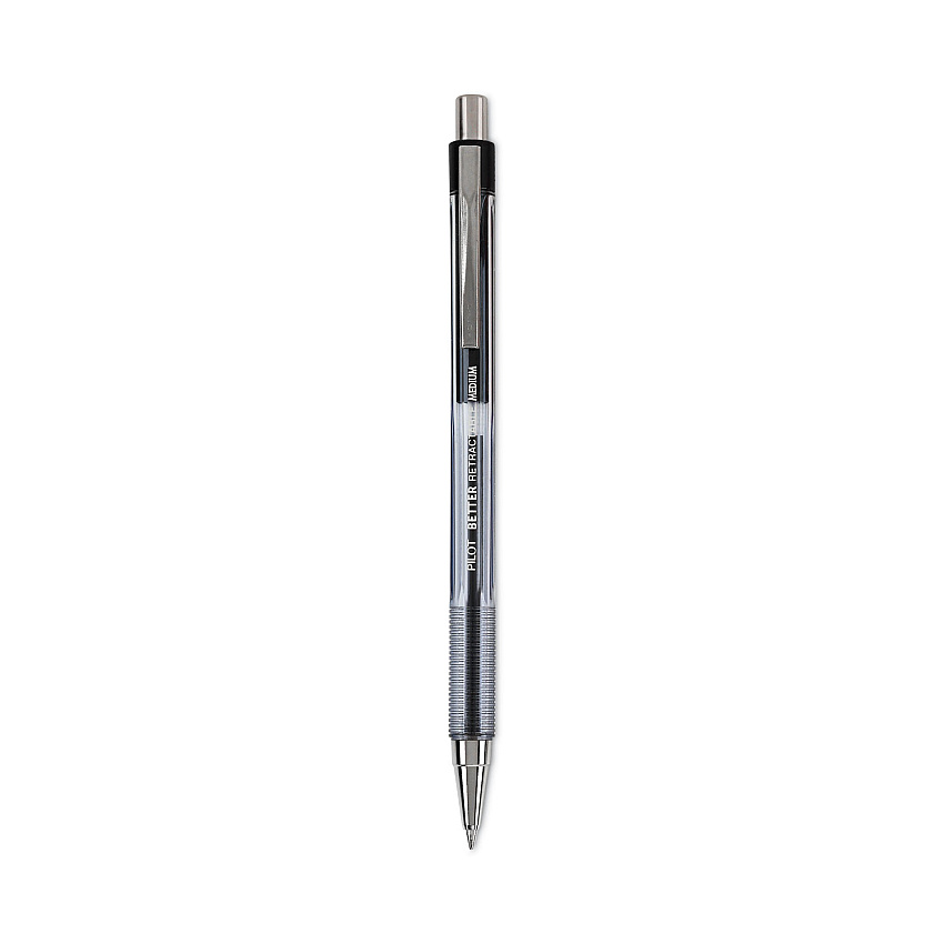 Pilot Better Ballpoint Pen, Retractable, Medium 1 mm, Black Ink, Smoke Barrel, Dozen (30005)
