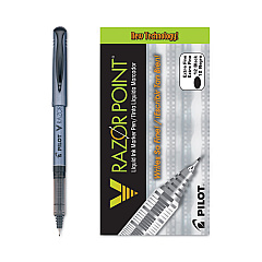 Pilot V Razor Point Liquid Ink Porous Point Pen, Stick, Extra-Fine 0.5 mm, Black Ink, Gray Barrel, Dozen (11020)