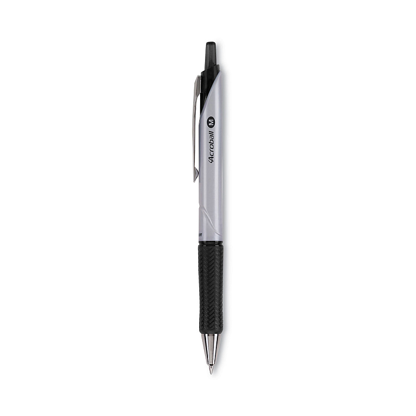 Pilot Acroball Pro Advanced Ink Ballpoint Pen, Retractable, Medium 1 mm, Black Ink, Silver Barrel, Dozen (31910)
