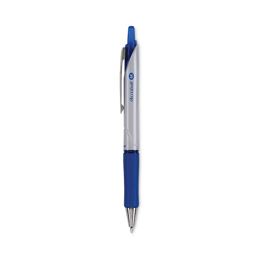 Pilot Acroball Pro Advanced Ink Ballpoint Pen, Retractable, Medium 1 mm, Blue Ink, Silver Barrel, Dozen (31911)