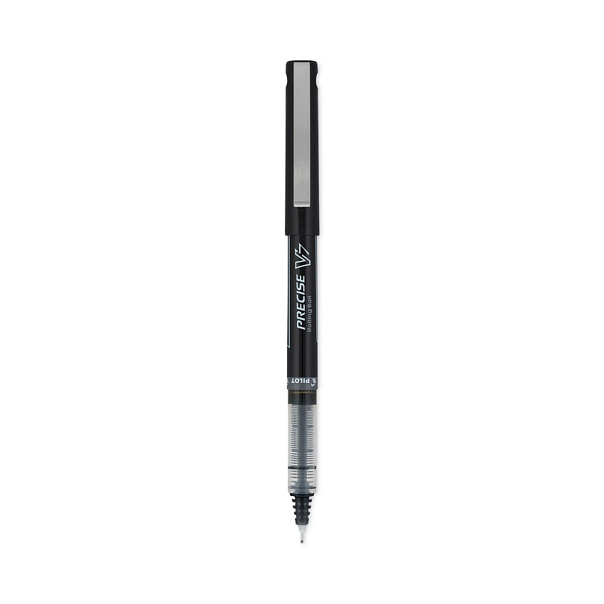 Pilot Precise V7 Roller Ball Pen, Stick, Fine 0.7 mm, Black Ink, Black Barrel, Dozen (35346)