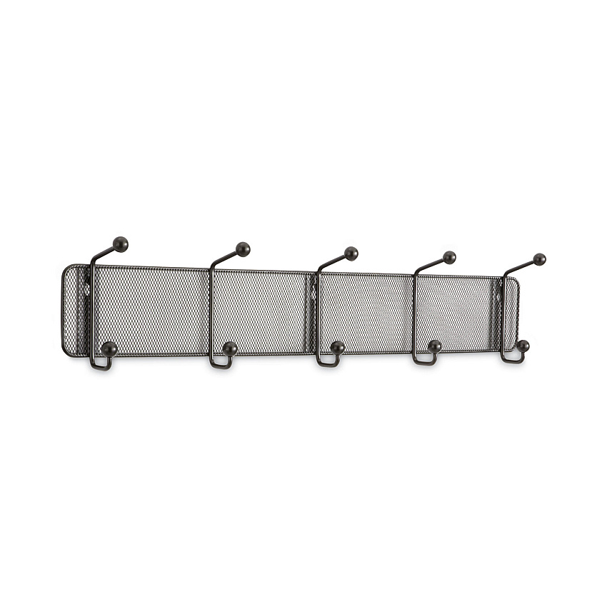 Safco Onyx Mesh Wall Racks, 5 Hook, 26.75w x 3d x 5.5h, Steel/Black (6403BL)