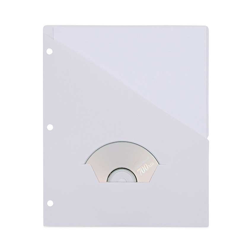 Universal Slash-Cut Pockets for Three-Ring Binders, Jacket, Letter, 11 Pt., White, 10/Pack (UNV61687)