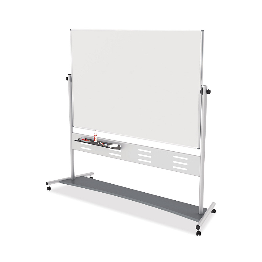MasterVision Magnetic Reversible Mobile Easel, Horizontal Orientation, 70.8" x 47.2" Board, 80" Tall Easel, White/Silver (QR5507)