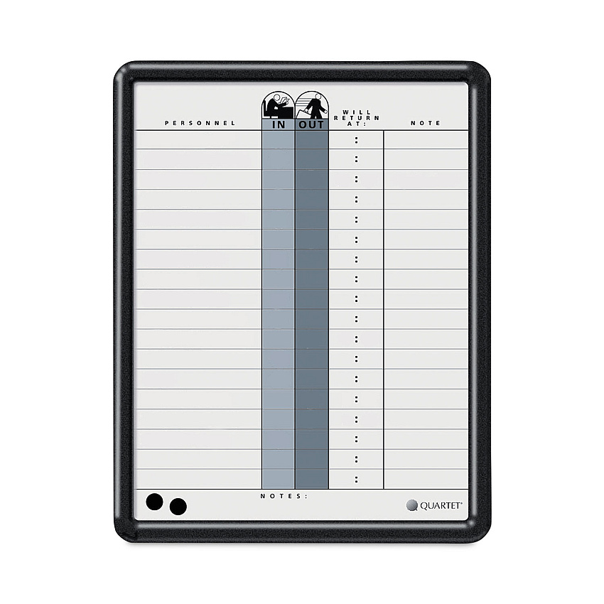 Quartet Employee In/Out Board, Porcelain, 11 x 14, Gray, Black Plastic Frame (750)