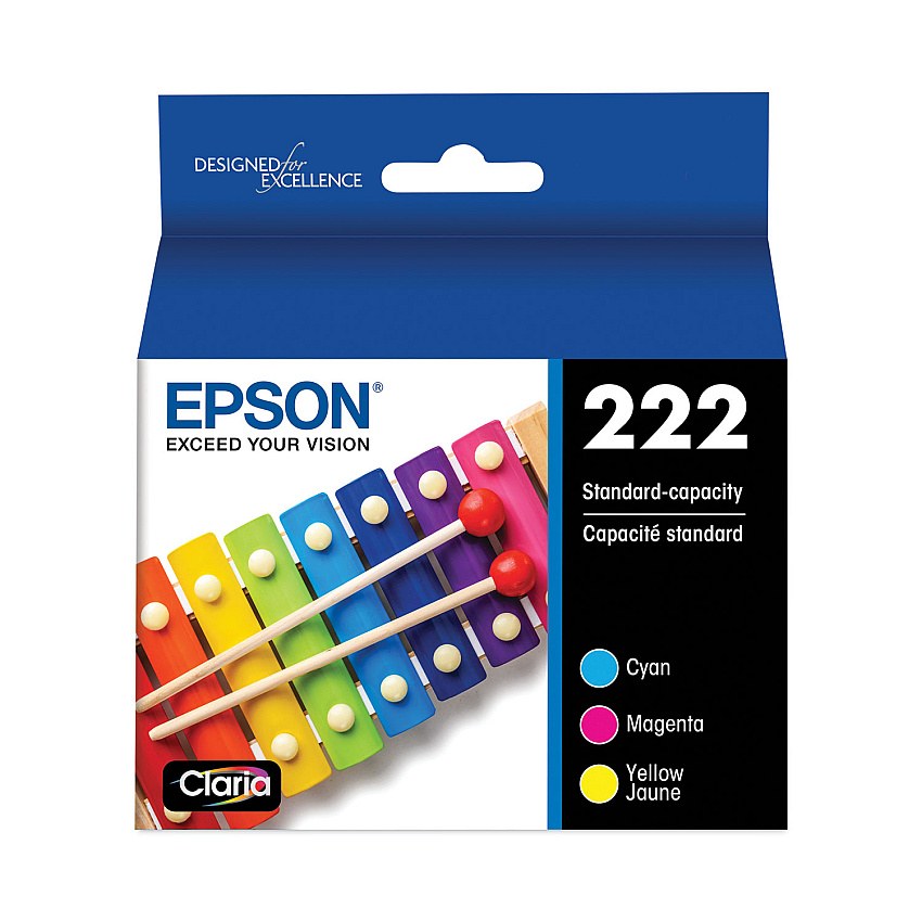 Epson T222520S (T222) Claria Ink, 165 Page-Yield, Cyan/Magenta/Yellow