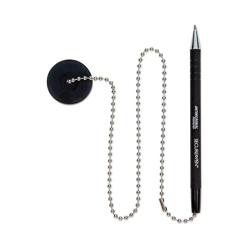 CONTROLTEK Antimicrobial Counter Chain Pen, Medium, 1 mm, Black Ink, Black (555564)