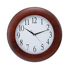 Universal Round Wood Wall Clock, 12.75" Overall Diameter, Cherry Case, 1 AA (sold separately) (UNV10414)