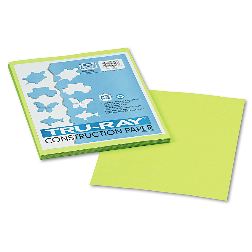 Pacon Tru-Ray Construction Paper, 76lb, 9 x 12, Brilliant Lime, 50/Pack (103423)