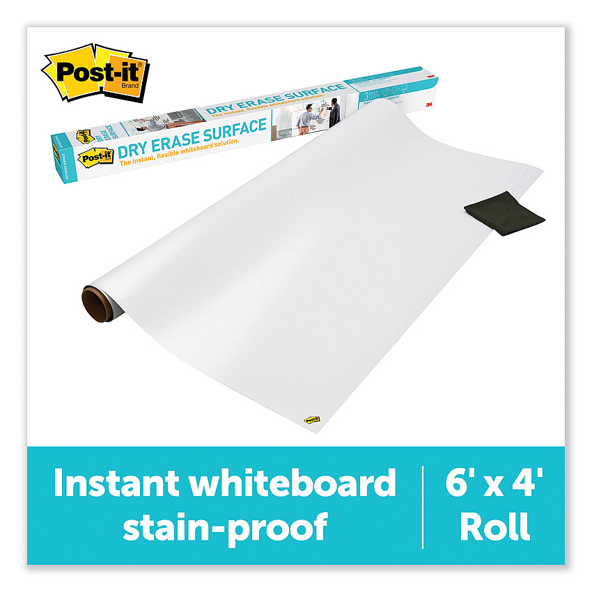 Post-it Dry Erase Surface with Adhesive Backing, 72" x 48", White (DEF6X4)