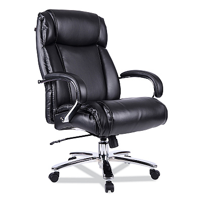 Alera Maxxis Series Big/Tall Bonded Leather Chair, Supports 500 lb, 21.42" to 25" Seat Height, Black Seat/Back, Chrome Base (ALEMS4419)