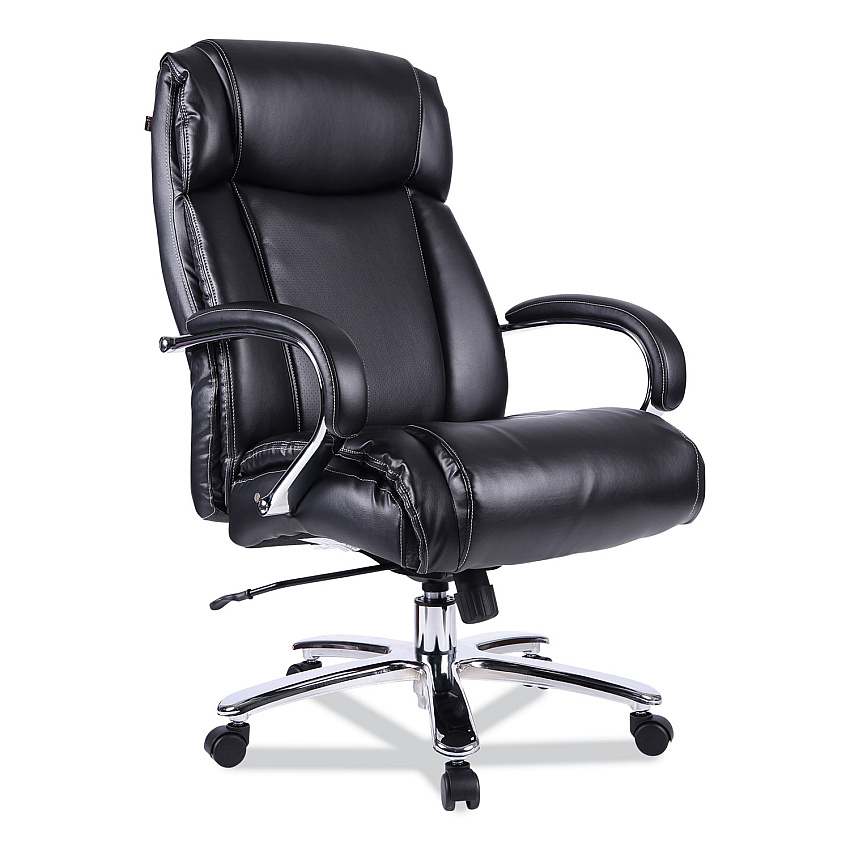 Alera Maxxis Series Big/Tall Bonded Leather Chair, Supports 500 lb, 21.42" to 25" Seat Height, Black Seat/Back, Chrome Base (ALEMS4419)