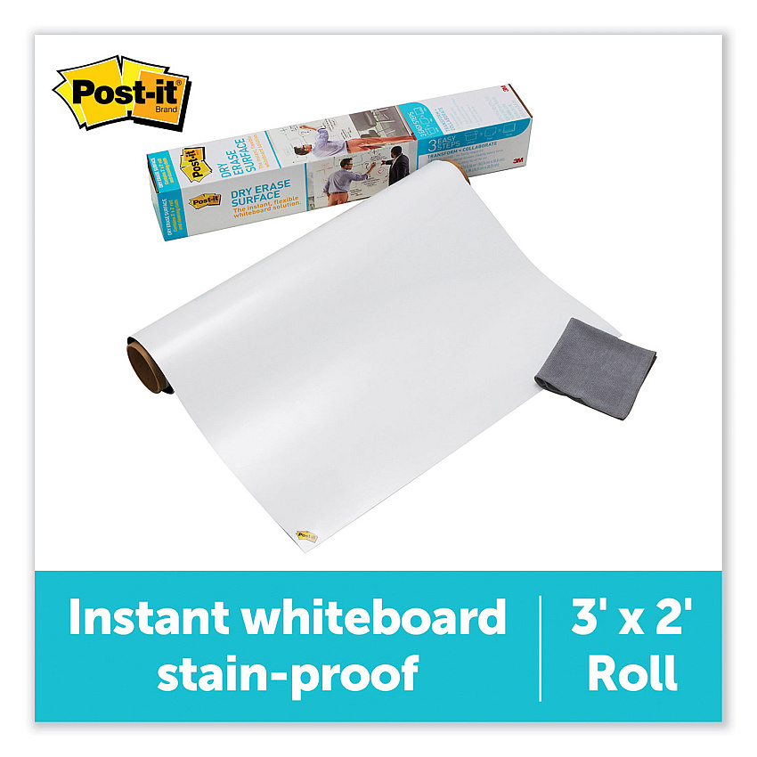 Post-it Dry Erase Surface with Adhesive Backing, 36" x 24", White (DEF3X2)