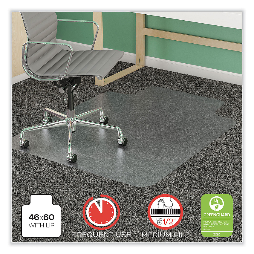 deflecto SuperMat Frequent Use Chair Mat for Medium Pile Carpet, 46 x 60, Wide Lipped, Clear (CM14432F)