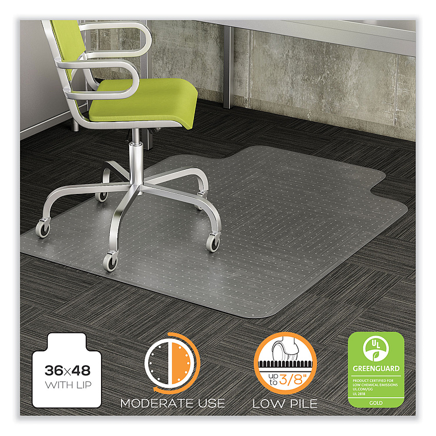 deflecto DuraMat Moderate Use Chair Mat, Low Pile Carpet, Roll, 36 x 48, Lipped, Clear (CM13113COM)