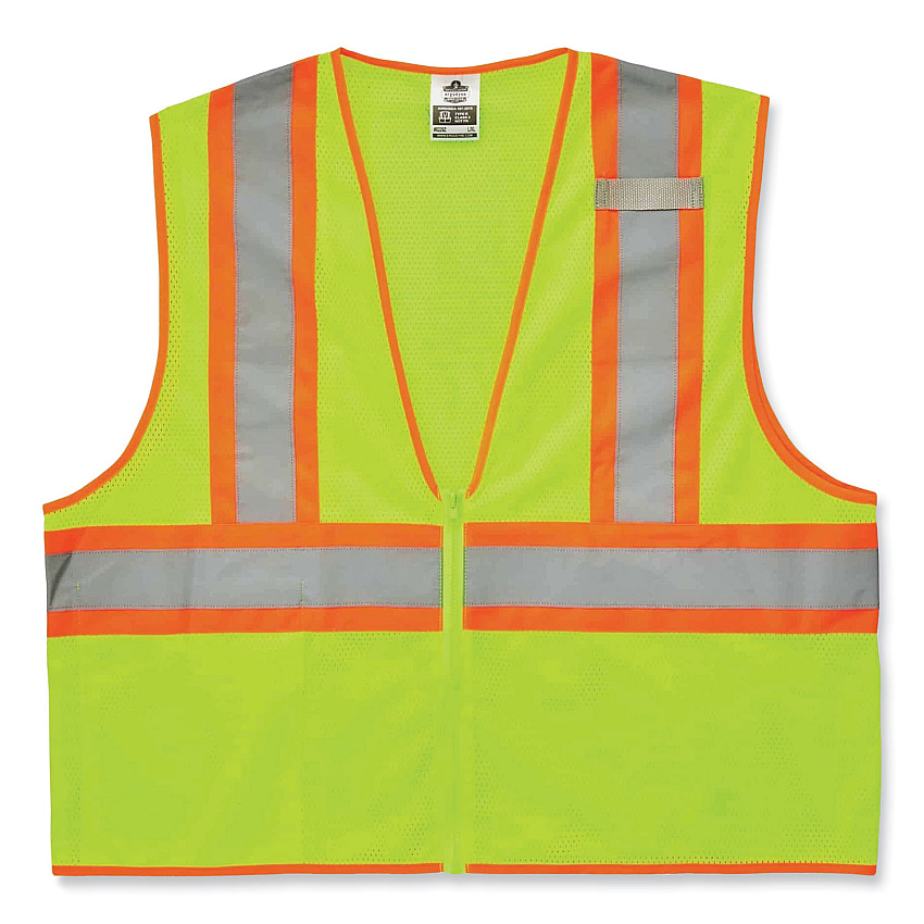 ergodyne GloWear 8229Z Class 2 Economy Two-Tone Zipper Vest, Polyester, Small/Medium, Lime (21293)