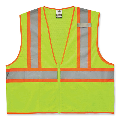 ergodyne GloWear 8229Z Class 2 Economy Two-Tone Zipper Vest, Polyester, Large/X-Large, Lime (21295)