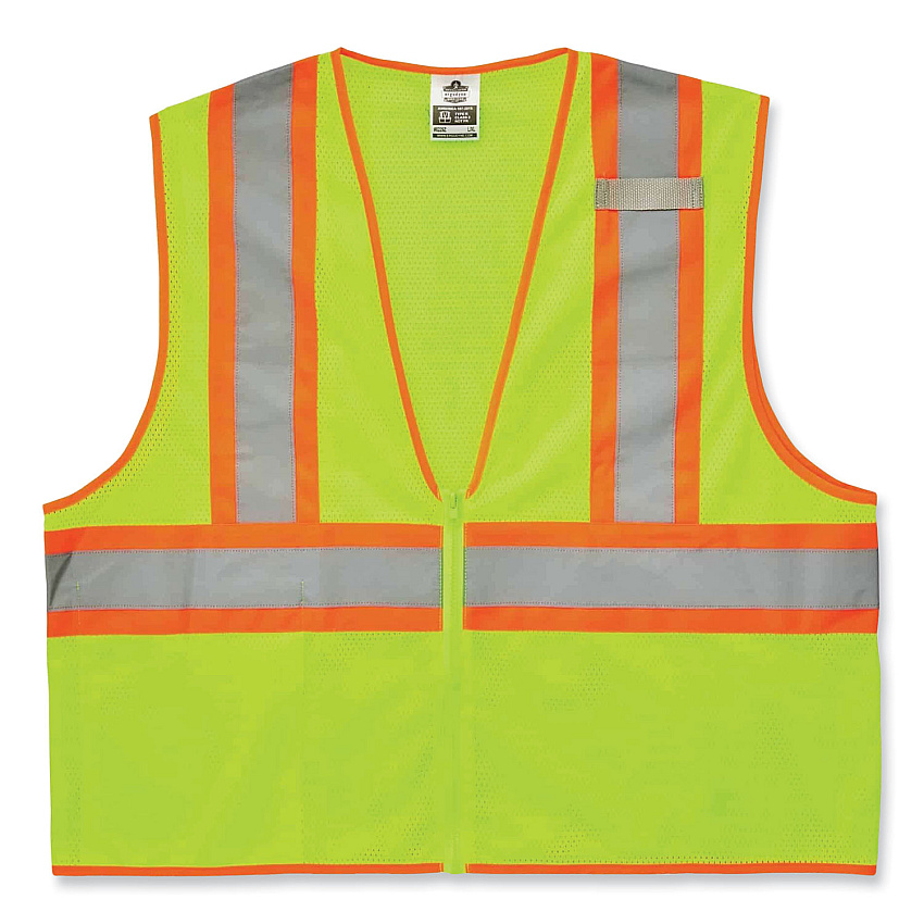 ergodyne GloWear 8229Z Class 2 Economy Two-Tone Zipper Vest, Polyester, Large/X-Large, Lime (21295)