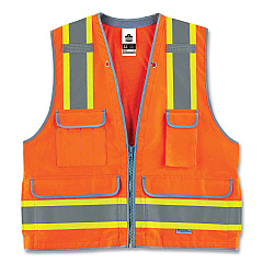 ergodyne GloWear 8254HDZ Class 2 Heavy-Duty Surveyors Zipper Vest, Polyester, Large/X-Large, Orange (21455)