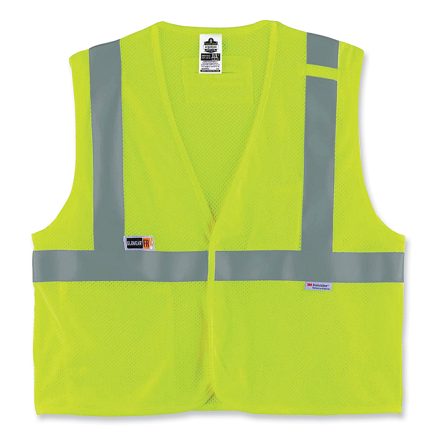 ergodyne GloWear 8260FRHL Class 2 FR Safety Hook and Loop Vest, Modacrylic/Kevlar, 2X-Large/3X-Large, Lime (21497)
