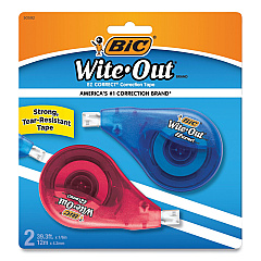 BIC Wite-Out EZ Correct Correction Tape, Non-Refillable, 1/6" x 472", 2/Pack (WOTAPP21)