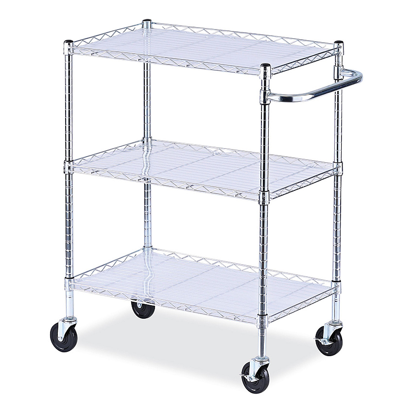 Alera 3-Shelf Wire Cart with Liners, 34.5w x 18d x 40h, Silver, 600-lb Capacity (ALESW333018SR)