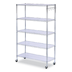Alera 5-Shelf Wire Shelving Kit with Casters and Shelf Liners, 48w x 18d x 72h, Silver (ALESW654818SR)