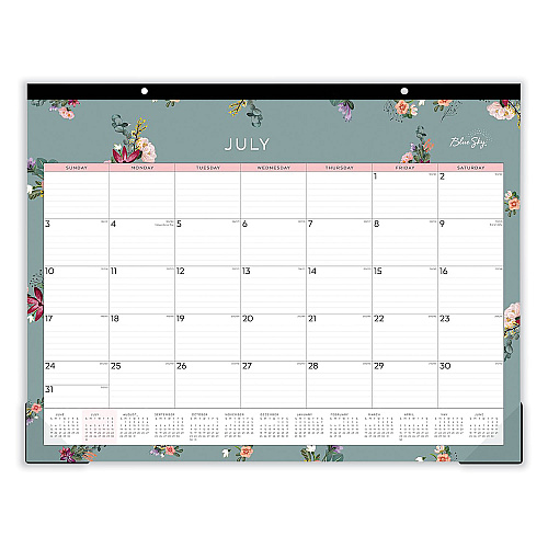 Blue Sky Greta Academic Year Desk Pad Calendar, Floral Artwork, 22 x 17, White/Green/Pink Sheets, 12-Month (July to June): 2024-2025 (136476)