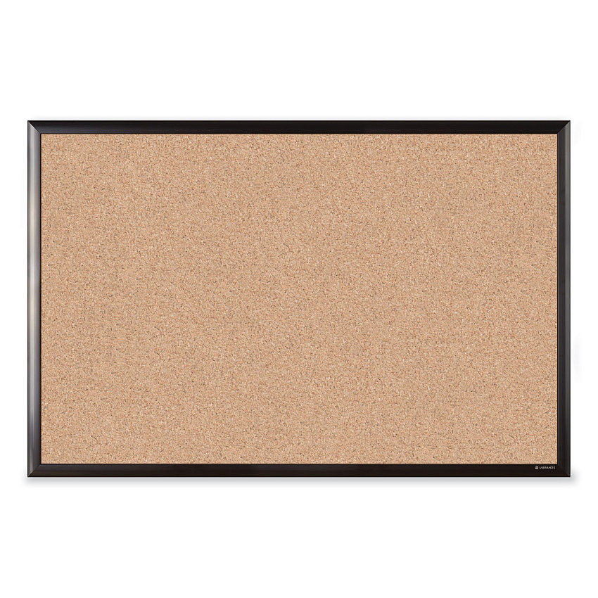 U Brands Cork Bulletin Board with Aluminum Frame, 35 x 23, Natural Surface, Black Frame (2880U0001)