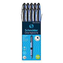 Schneider One Hybrid Gel Pen, Stick, Fine 0.5 mm, Black Ink, Blue Barrel, 10/Box (183501)