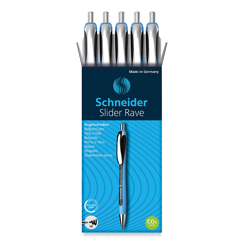 Schneider Rave XB Ballpoint Pen, Retractable, Extra-Bold 1.4 mm, Black Ink, Blue/Black Barrel (132501)