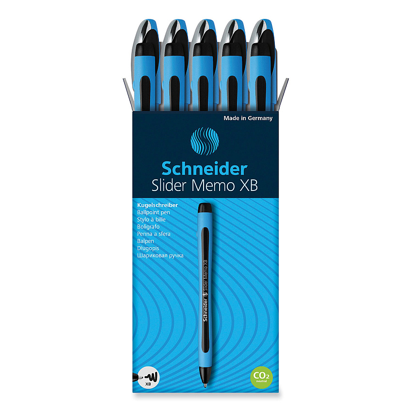 Schneider Slider Memo XB Ballpoint Pen, Stick, Extra-Bold 1.4 mm, Black Ink, Blue/Black Barrel, 10/Box (150201)