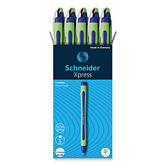 Schneider Xpress Fineliner Porous Point Pen, Stick, Medium 0.8 mm, Blue Ink, Blue/Green Barrel, 10/Box (190003)
