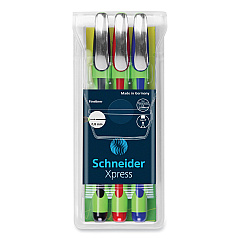 Schneider Xpress Fineliner Porous Point Pen, Stick, Medium 0.8 mm, Assorted Ink Colors, Green Barrel, 3/Pack (190093)