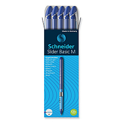 Schneider Slider Ballpoint Pen, Stick, Medium 0.8 mm, Blue Ink, Blue/Silver Barrel, 10/Box (151103)
