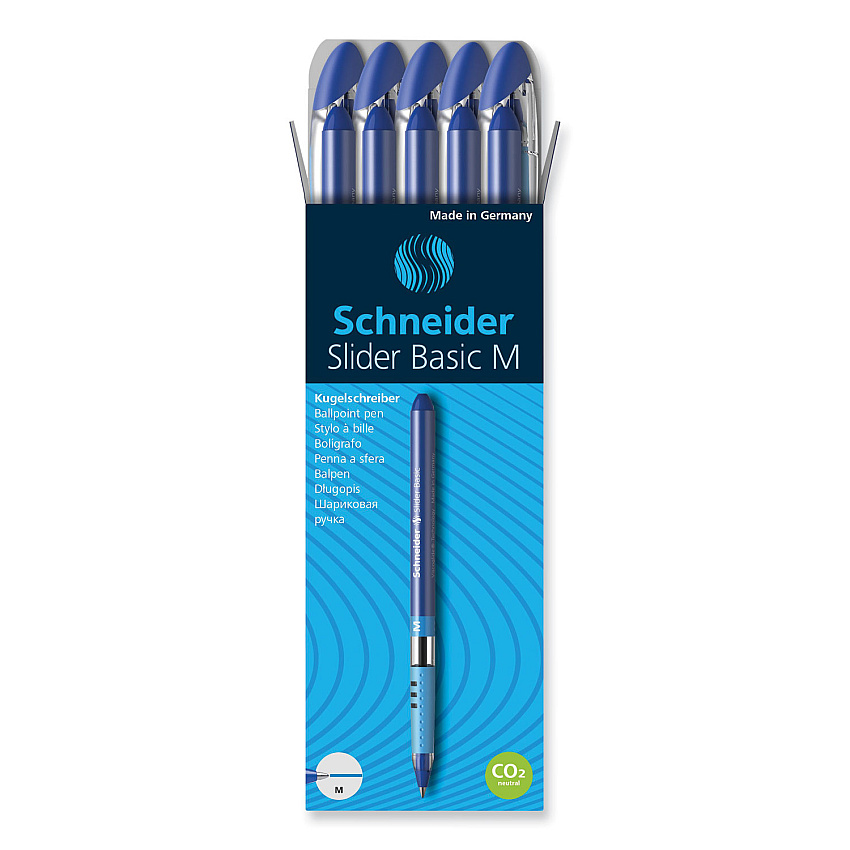 Schneider Slider Ballpoint Pen, Stick, Medium 0.8 mm, Blue Ink, Blue/Silver Barrel, 10/Box (151103)