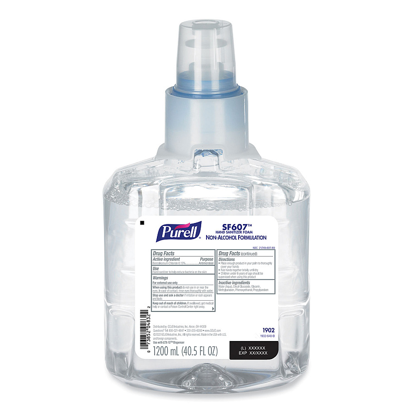 PURELL SF607 Instant Foam Hand Sanitizer, 1,200 mL Refill, Fragrance-Free, 2/Carton (190202)