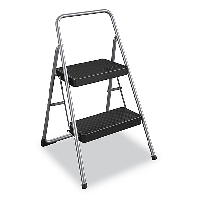 Cosco 2-Step Folding Steel Step Stool, 200 lb Capacity, 17.38w x 18d x 28.13h, Cool Gray (11137PBL1E)
