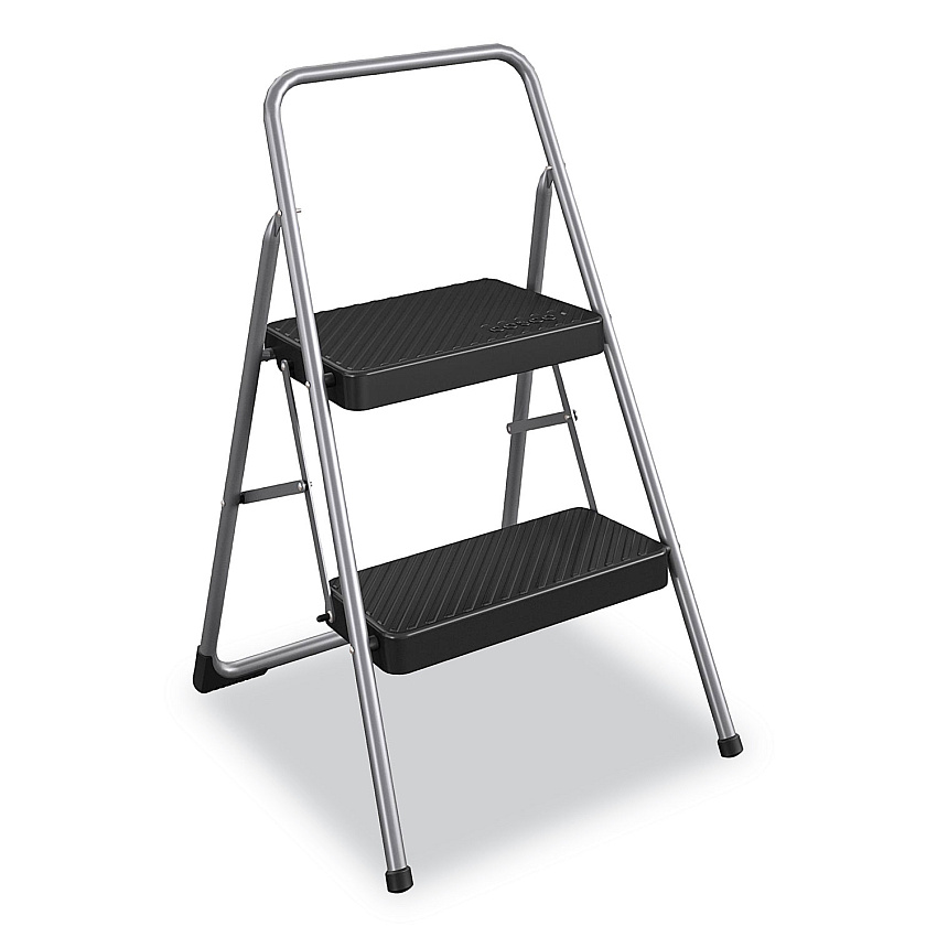 Cosco 2-Step Folding Steel Step Stool, 200 lb Capacity, 17.38w x 18d x 28.13h, Cool Gray (11137PBL1E)