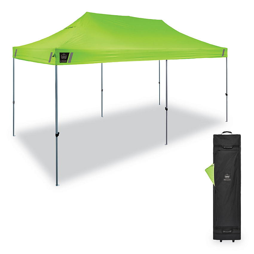 ergodyne Shax 6015 Heavy-Duty Pop-Up Tent, Single Skin, 10 ft x 20 ft, Polyester/Steel, Lime (12915)