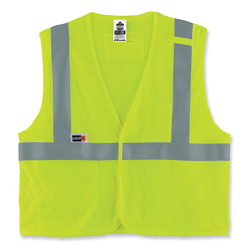 ergodyne GloWear 8263FRHL Class 2 FR Safety Economy Hook and Loop Vest, Modacrylic Mesh/Cotton, 2X-Large/3X-Large, Lime (21867)