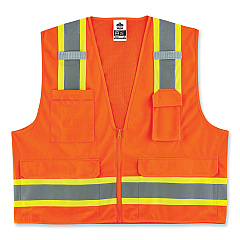 ergodyne GloWear 8248Z Class 2 Two-Tone Surveyors Zipper Vest, Polyester, 2X-Large/3X-Large, Orange (24067)
