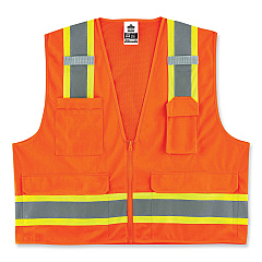 ergodyne GloWear 8248Z Class 2 Two-Tone Surveyors Zipper Vest, Polyester, 4X-Large/5X-Large, Orange (24069)