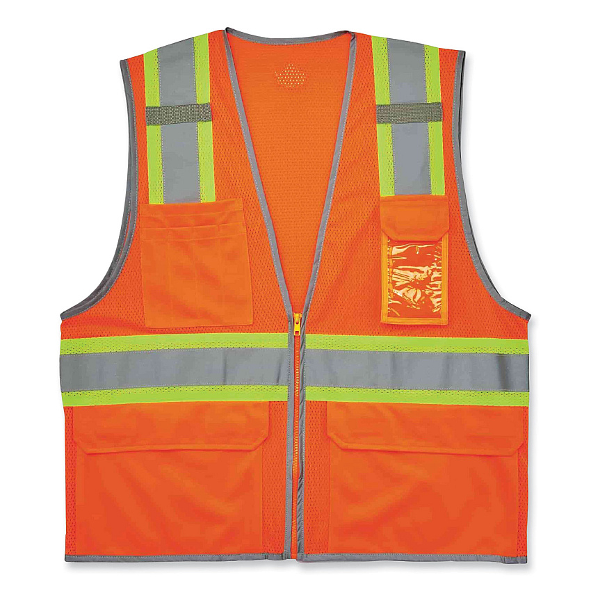 ergodyne GloWear 8246Z Class 2 Two-Tone Mesh Reflective Binding Zipper Vest, Polyester, Small/Medium, Orange (24133)