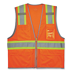 ergodyne GloWear 8246Z Class 2 Two-Tone Mesh Reflective Binding Zipper Vest, Polyester, Large/X-Large, Orange (24135)