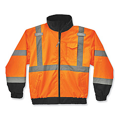 ergodyne GloWear 8379 Class 3 Hi-Vis Fleece Lined Bomber Jacket, Orange, Large (24464)