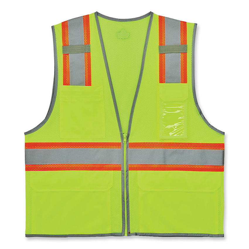 ergodyne GloWear 8246Z-S Single Size Class 2 Two-Tone Mesh Vest, Polyester, Large, Lime (24564)
