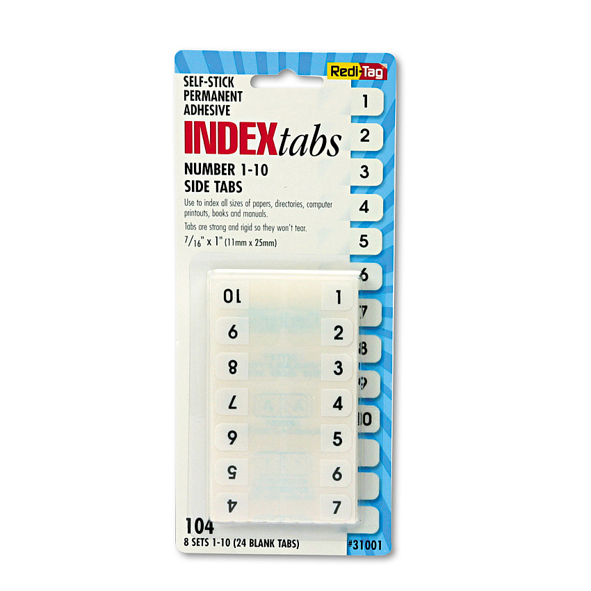 Redi-Tag Legal Index Tabs, 1/12-Cut Tabs, 1-10, White, 0.44" Wide, 104/Pack (31001)