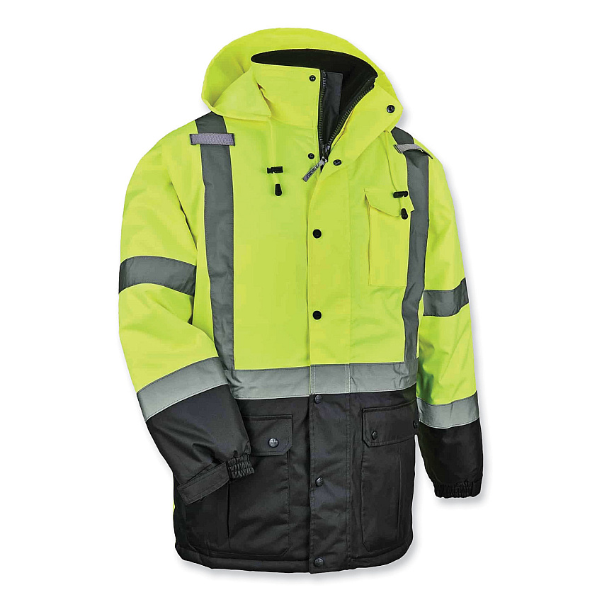 ergodyne GloWear 8384 Class 3 Hi-Vis Quilted Thermal Parka, Small, Lime (25562)