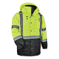 ergodyne GloWear 8384 Class 3 Hi-Vis Quilted Thermal Parka, Large, Lime (25564)